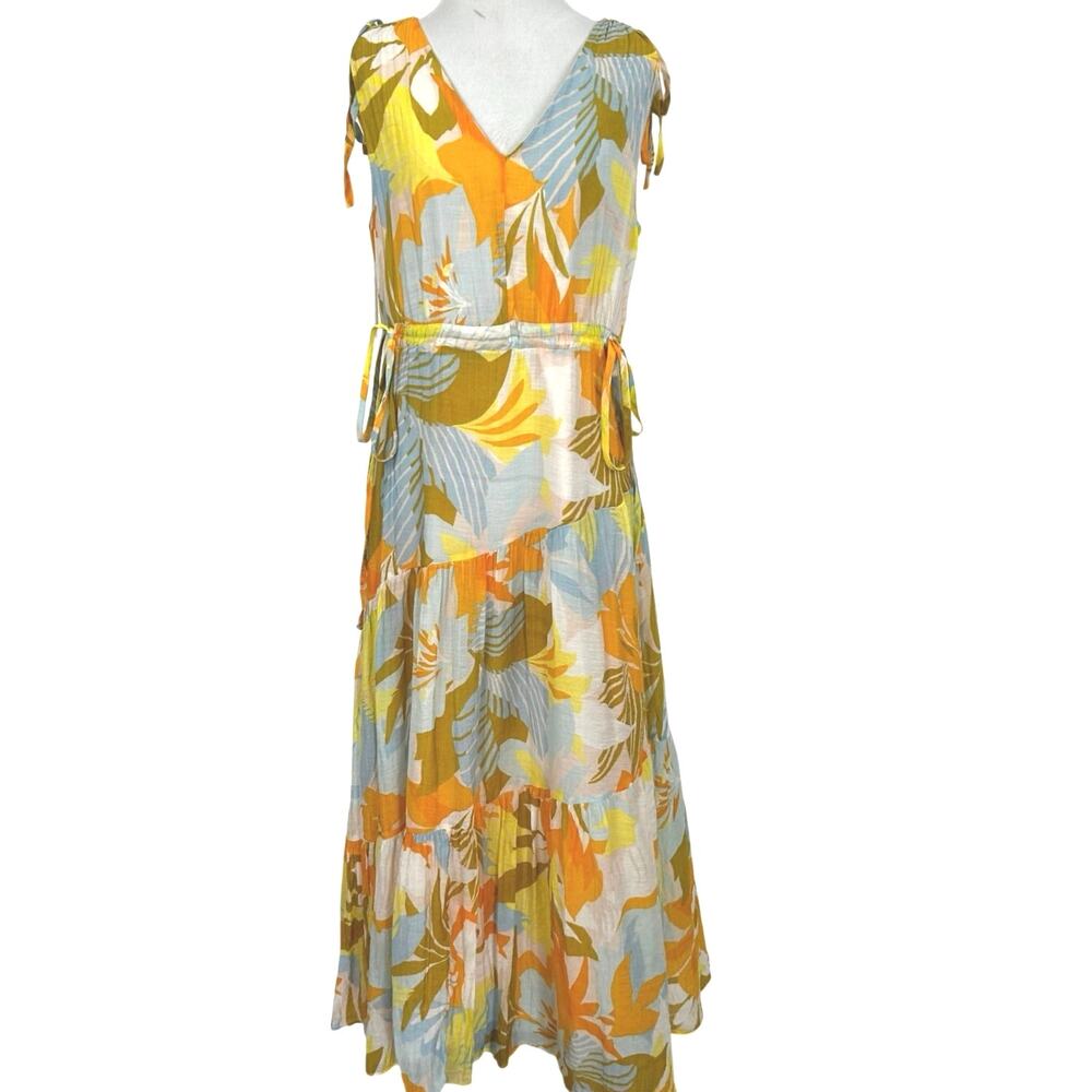 MSK Tropical Floral Maxi Dress Tie Shoulder Tiered Boho Summer Sundress S